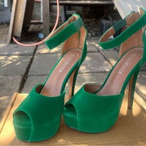 Green Peep-Toe Stiletto Heels